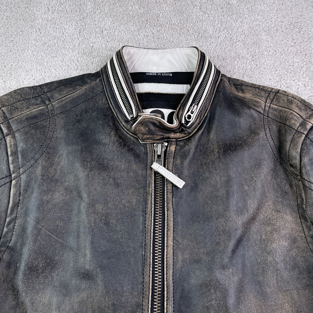 Vintage GAP Leather Jacket Mens Large Brown Faded Moto‎ Biker Racer Street Y2K - Picture 2 of 16